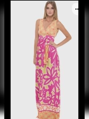 Olian V-Neck Maternity Maxi Mixed Floral Print Sleeveless Dress Size XS